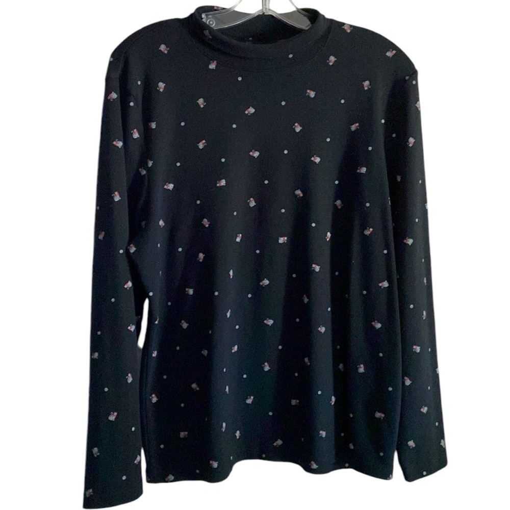 Karen Scott Black Cat With Red Scarf Long Sleeve Mock Turtleneck Size XL Casual